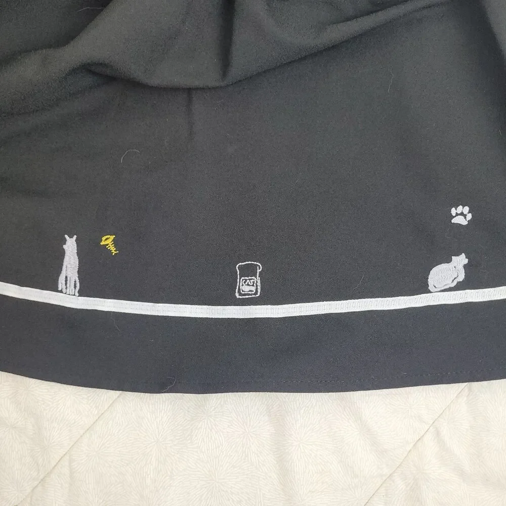 Black elastic flared skirt girls size 4 removable suspenders embroidered cats XS